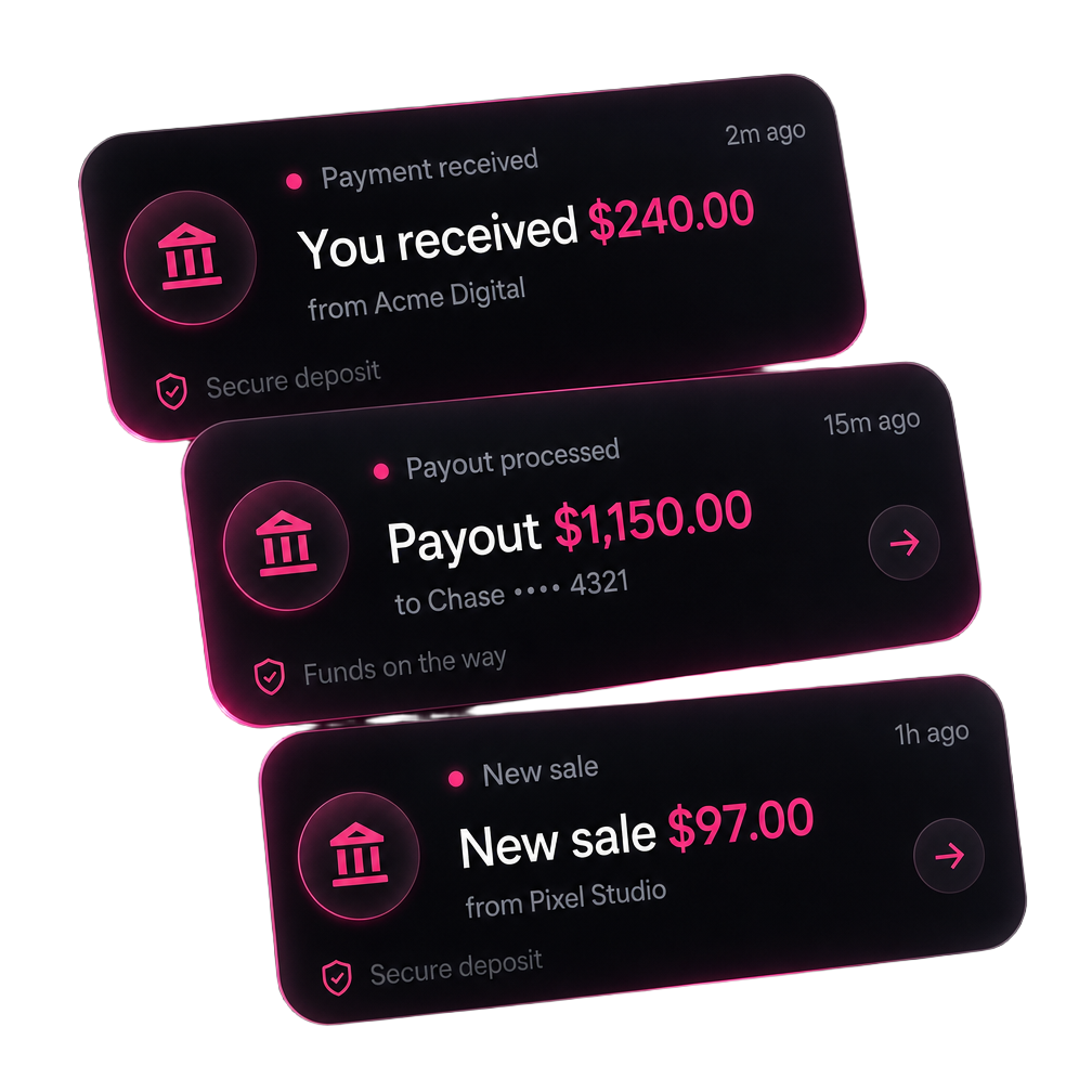 Payment notifications showing payouts from side hustle work