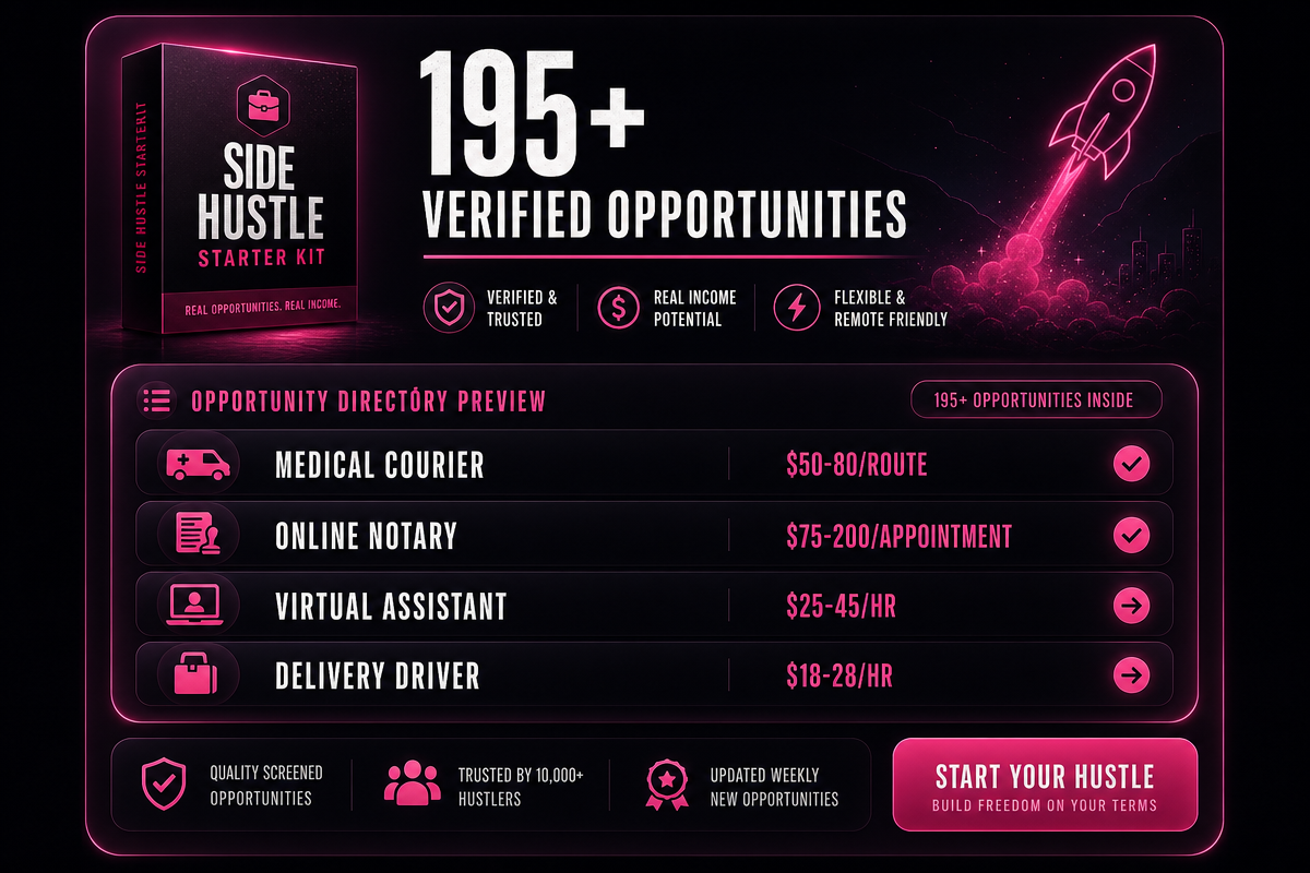 Preview of the 195+ verified contractor opportunities inside the Side Hustle Starter Kit